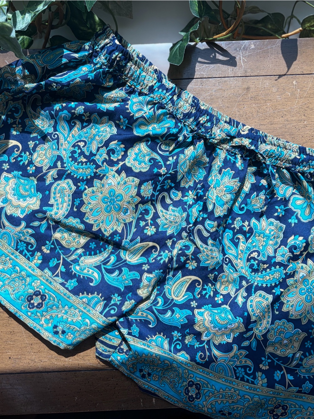 CYZ Cynthia Mehra Paisley Boho Shorts One Size Blue Teal Beach Resort Pull On